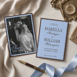Blue and Brown Luxury Old Money Wedding Save The Date