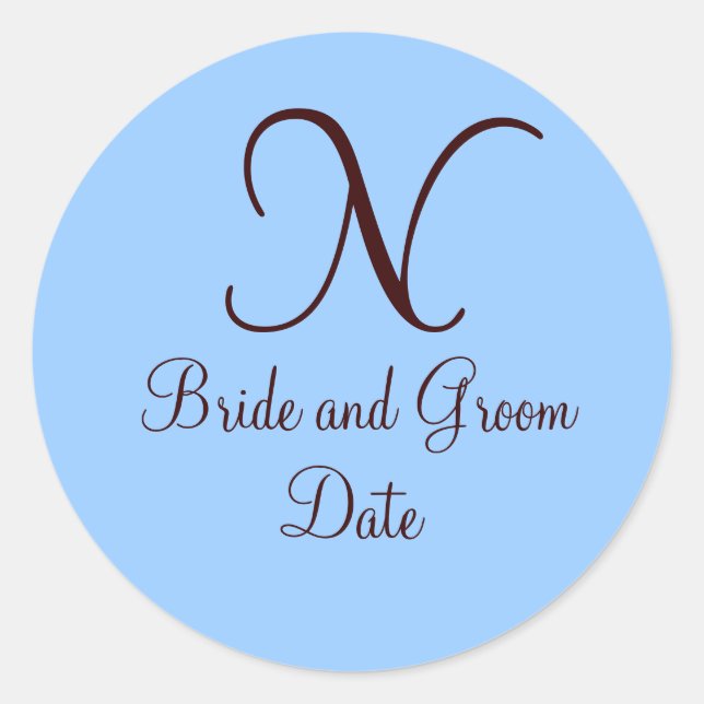 Blue and Brown Monogram Wedding Favour Sticker (Front)