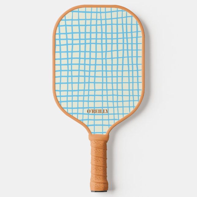 Blue and Brown Net Pattern Modern Monogram  Pickleball Paddle (Front)
