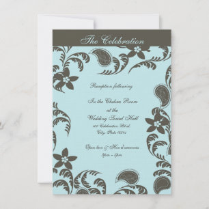 Blue and Brown Paisley Floral Invitation