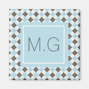 Blue and Brown Personalized Argyle Pattern Magnet