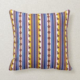 Blue and brown peruvian Llama Pattern Throw Pillow
