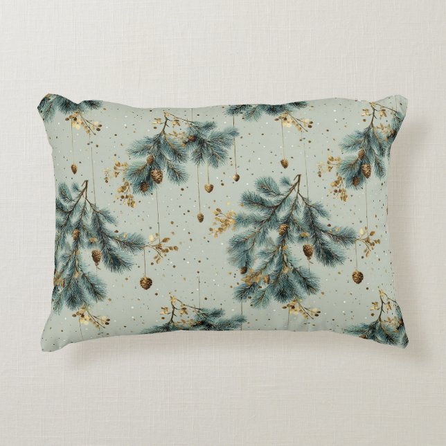 Blue and Brown Pinecone Winter Pattern Accent Pillow (Front)
