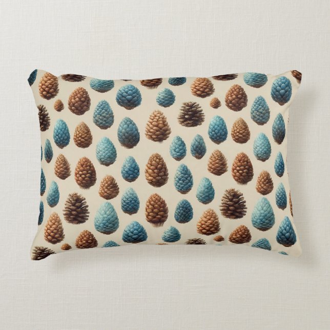 Blue and Brown Pinecone Winter Pattern Accent Pillow (Front)