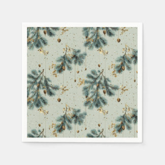 Blue and Brown Pinecone Winter Pattern Napkin