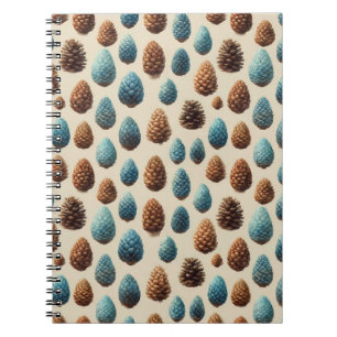 Blue and Brown Pinecone Winter Pattern Notebook