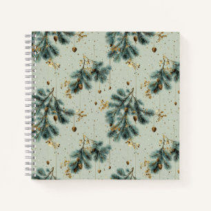 Blue and Brown Pinecone Winter Pattern Notebook