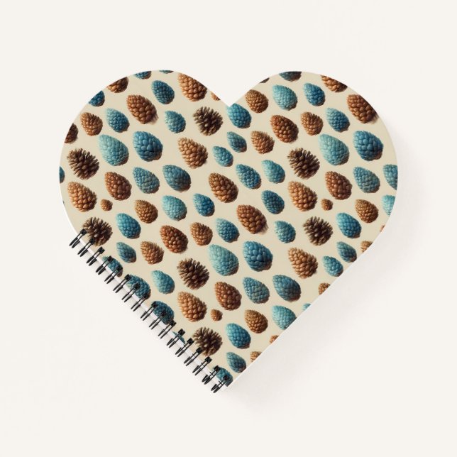 Blue and Brown Pinecone Winter Pattern Notebook (Front)
