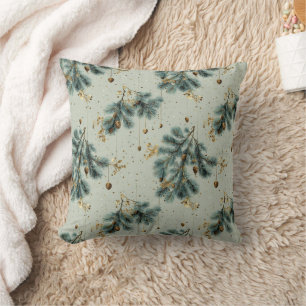 Blue and Brown Pinecone Winter Pattern Throw Pillow