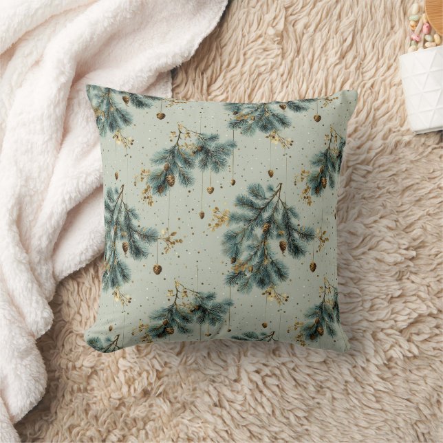 Blue and Brown Pinecone Winter Pattern Throw Pillow (Blanket)