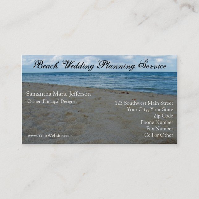 Blue and Brown Sand Beach Business Card (Front)
