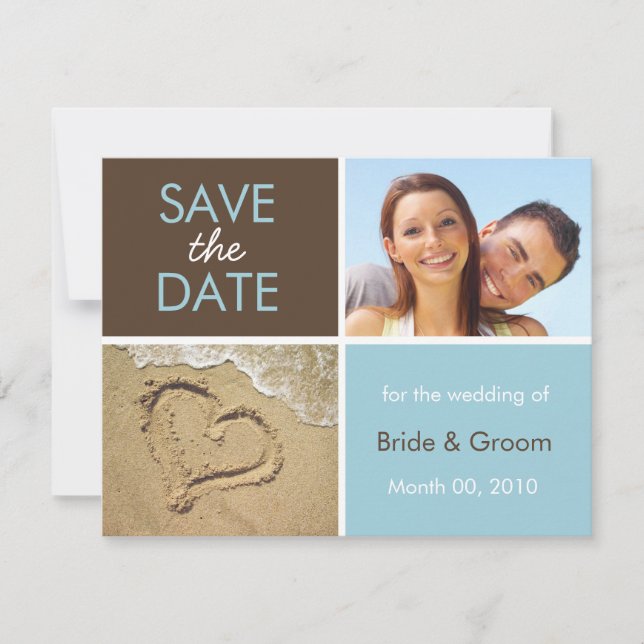 Blue and Brown Save the Date Photo Cards (Front)