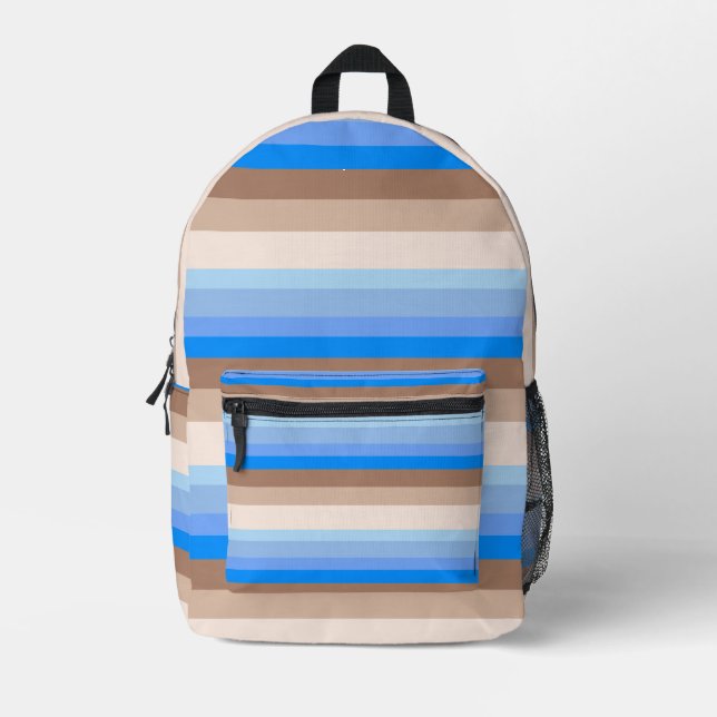 Blue and Brown stripes Printed Backpack (Front)