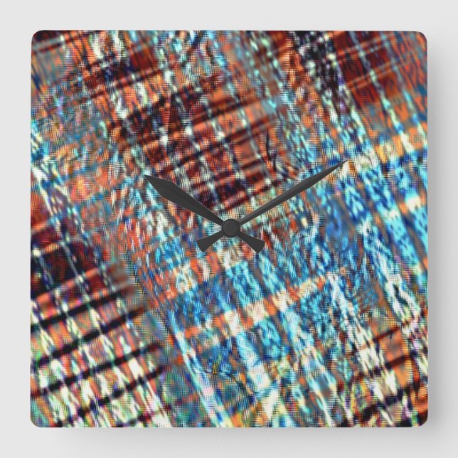 Blue and brown strokes rustically crossed in silky square wall clock (Front)