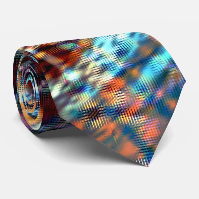 Blue and brown strokes rustically crossed in silky tie (Rolled)