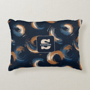 Blue and Brown Swirl Circle on Dark Background Accent Pillow
