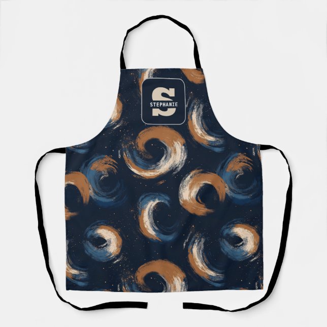 Blue and Brown Swirl Circle on Dark Background Apron (Front)