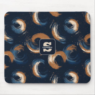 Blue and Brown Swirl Circle on Dark Background Mouse Pad