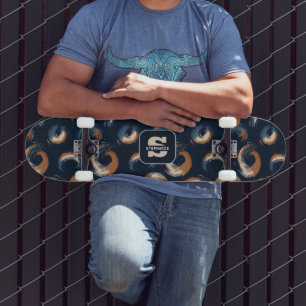Blue and Brown Swirl Circle on Dark Background Skateboard