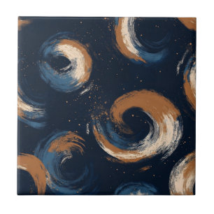 Blue and Brown Swirl Circle on Dark Background Tile