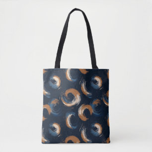 Blue and Brown Swirl Circle on Dark Background Tote Bag