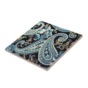 Blue and Brown Vintage Paisley Ceramic Tile