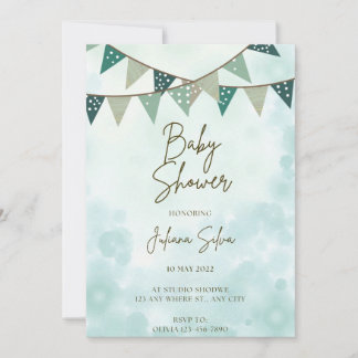 Blue and Brown Watercolor Flowy Script Baby Boy Sh Holiday Card