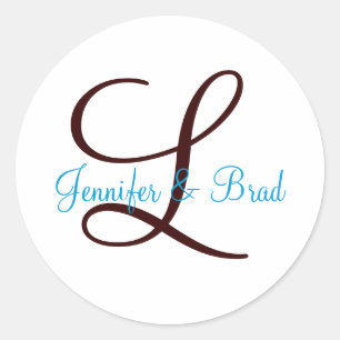 Blue and Brown Wedding Monogram Custom Sticker