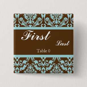 Blue and Brown Wedding Place Cards 2 Inch Square Button