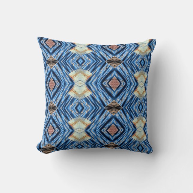 Blue and browns abstract throw pillow (Front)