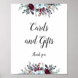 Blue and Burgundy Floral Cards & Gifts Sign