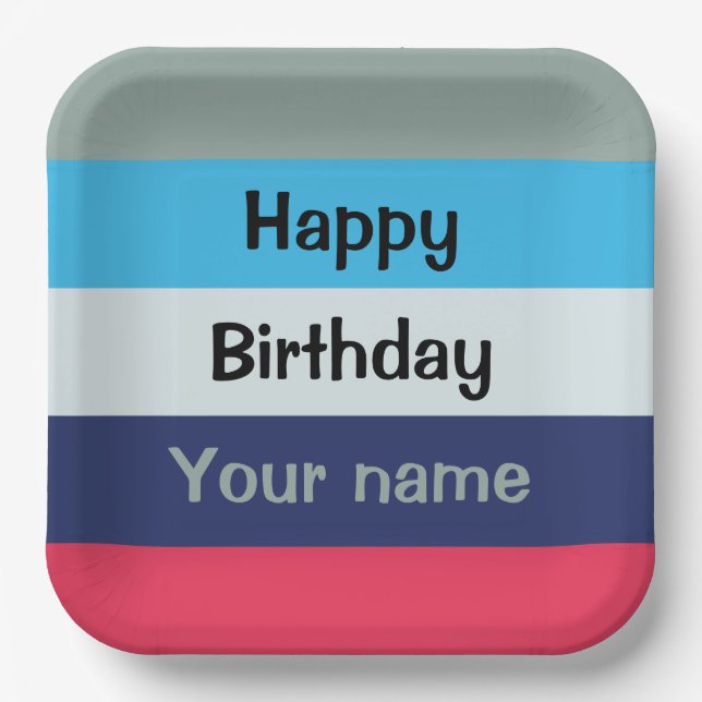 Blue And Burgundy Happy Birthday Paper Plate (Front)