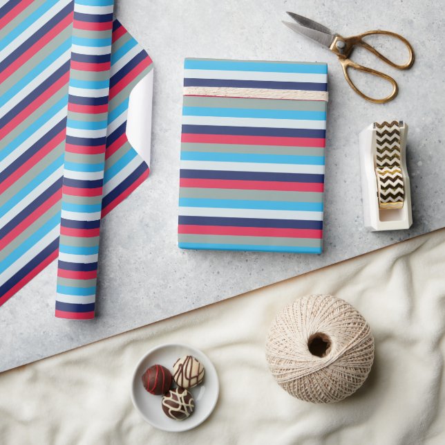 Blue And Burgundy Stripes Wrapping Paper (Crafts)