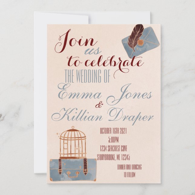 Blue and Burgundy Travel  Invitation (Front)