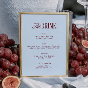 Blue and Burgundy Wedding Bar Drink Menu Poster
