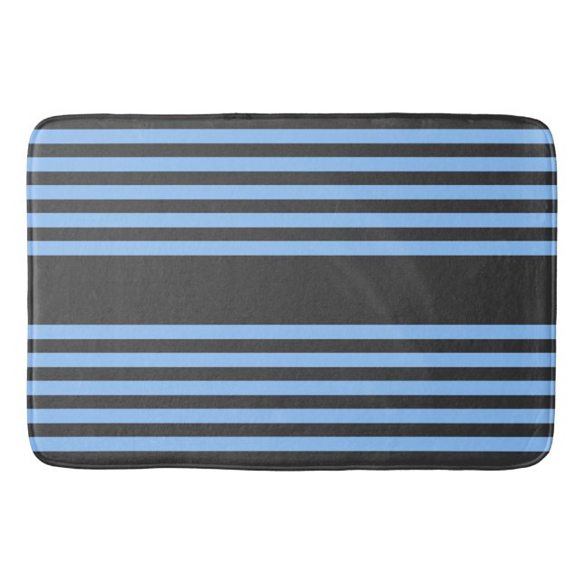 Blue and charcoal five stripe pattern bath mat (Front)