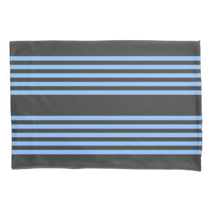 Blue and charcoal five stripe pattern pillowcase