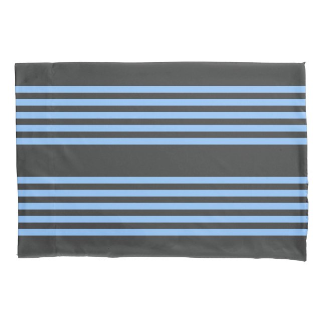 Blue and charcoal five stripe pattern pillowcase (Front)