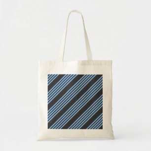 Blue and charcoal five stripe pattern tote bag