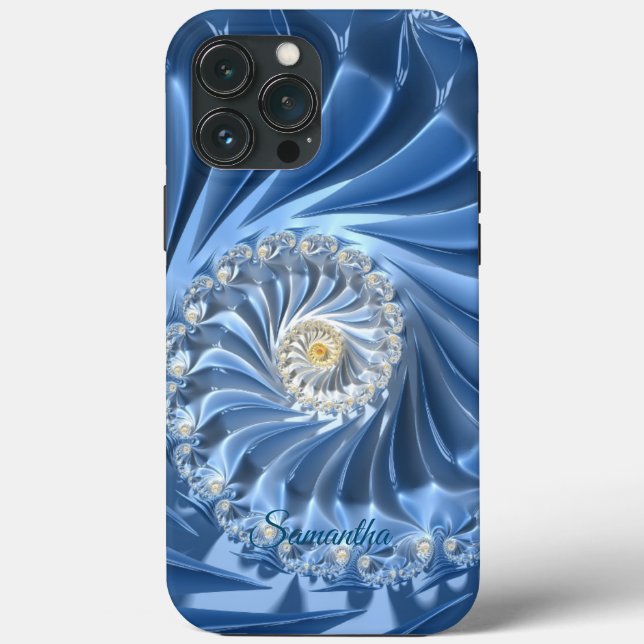 Blue and Chic Abstract Fractal Art With Name Case-Mate iPhone Case (Back)