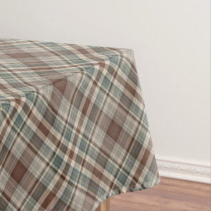 Blue and chocolate brown check tablecloth