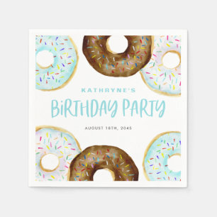Blue and Chocolate Donuts Birthday Party Napkin