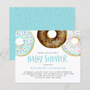 Blue and Chocolate Doughnuts Baby Shower Invitatio