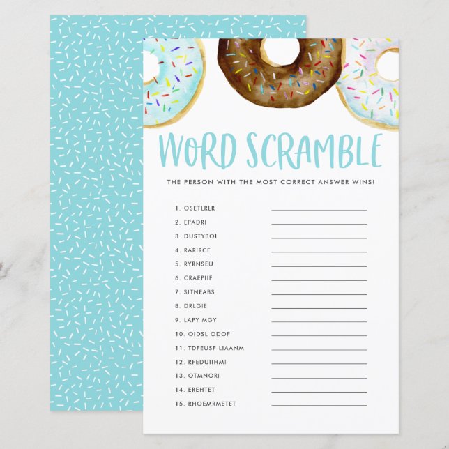 Blue and Chocolate Doughnuts Baby Word Scramble Ga (Front/Back)