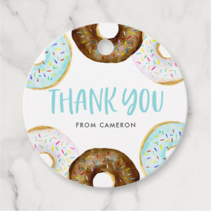 Blue and Chocolate Doughnuts Birthday Party Thank  Favour Tags