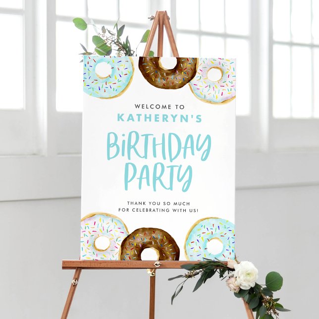 Blue and Chocolate Doughnuts Birthday Party Welcom Poster (Creator Uploaded)