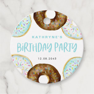 Blue and Chocolate Sprinkle Doughnuts Birthday Par Favour Tags