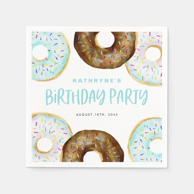 Blue and Chocolate Sprinkle Doughnuts Birthday Par Napkin (Front)