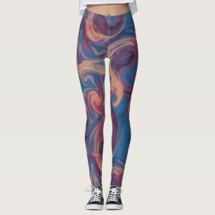 Blue and Colourful Swirling Watercolor Leggings
