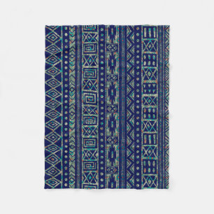 Blue And Colourful Tribal Geometric Pattern Fleece Blanket